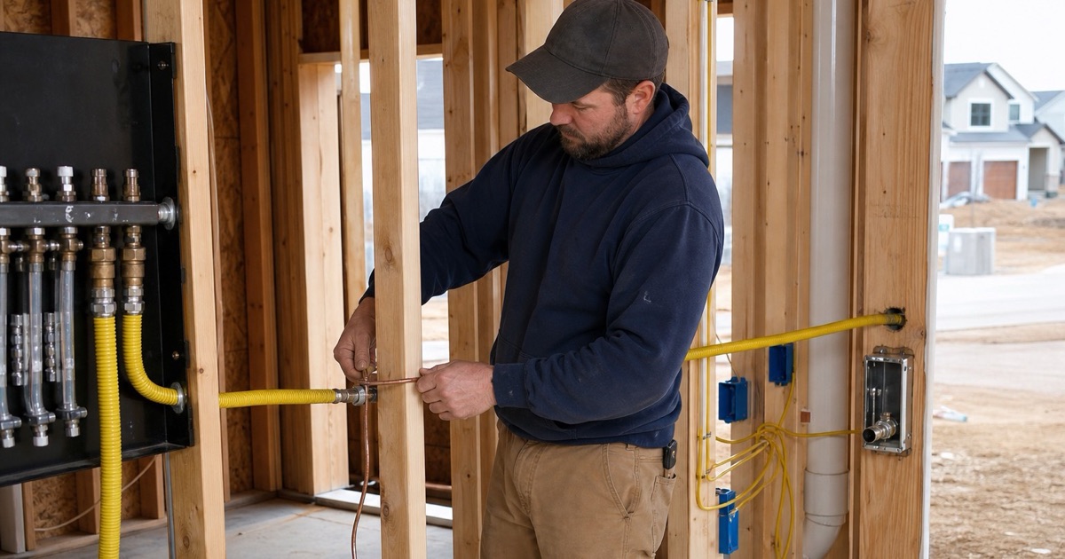 An installer fitting a bonding conductor to corrugated stainless steel gas tubing